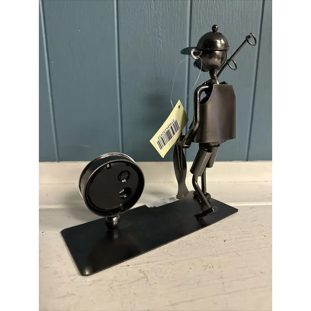 Fisherman With Fishing Pole Fish 7” Metal‎ Display 